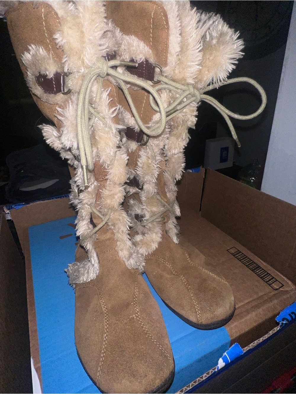 Ruff Hewn Chestnut Brown Faux Fur Lace-Up Winter Boots